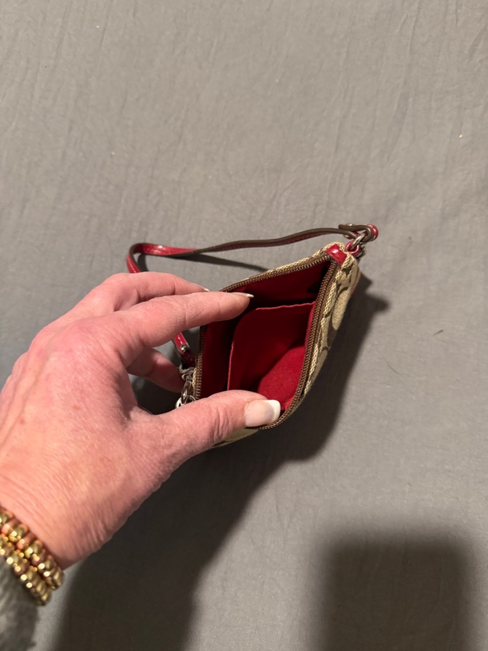 Coach Signature Canvas Wristlet in Red and Khaki/Beige - Picture 4 of 5